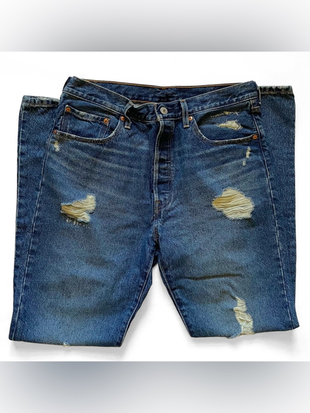 Levi’s 501 Distressed Straight Leg Blue Jeans 32W x 32L